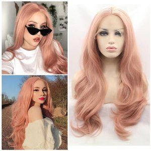 Rose gold big wavy wig woman long curly hair